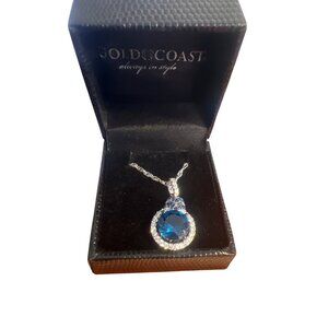 Gold Coast Necklace Silver Tone Blue Crystal Rhinestone Pendant Adj 18" + 3" NEW